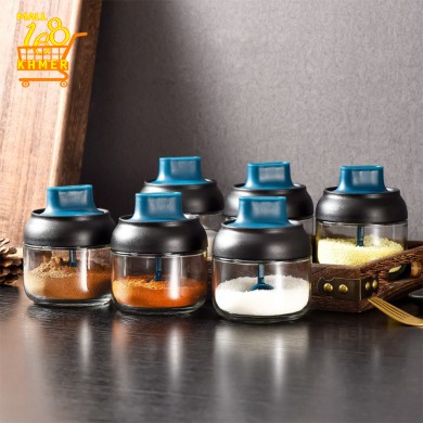 Mini glass jar for spices with honey stirrer