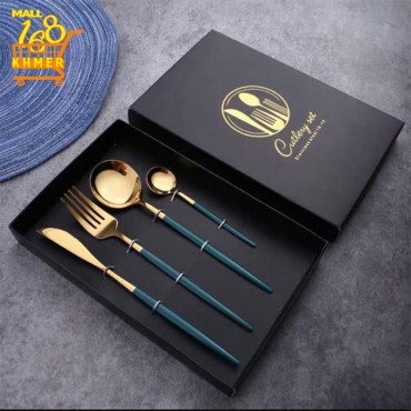 4-piece set includes premium quality spoon, fork, chopsticks, knife
